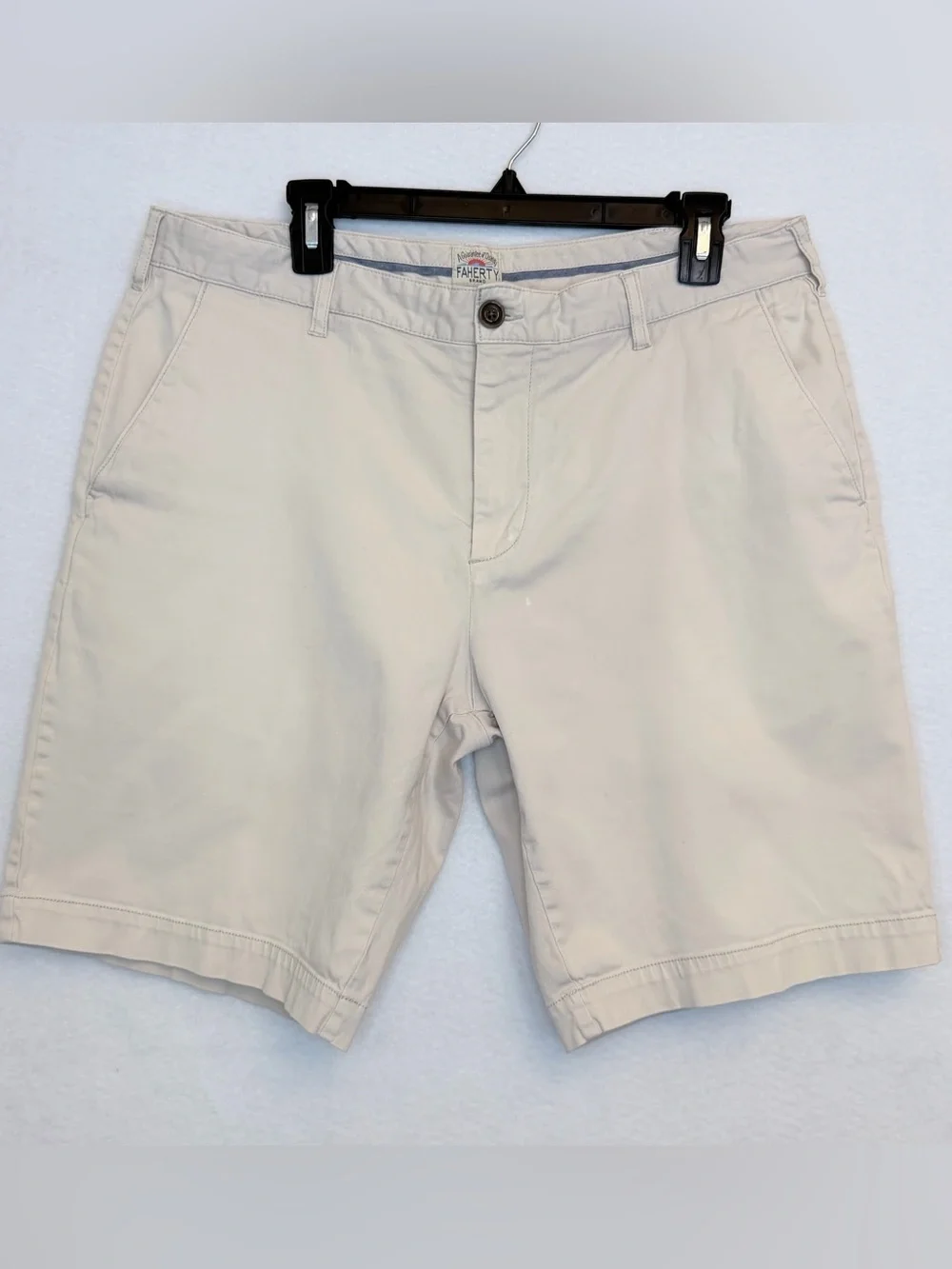 Faherty Stretch Chino Shorts Stone 98% Cotton 2% Spandex Flat Front